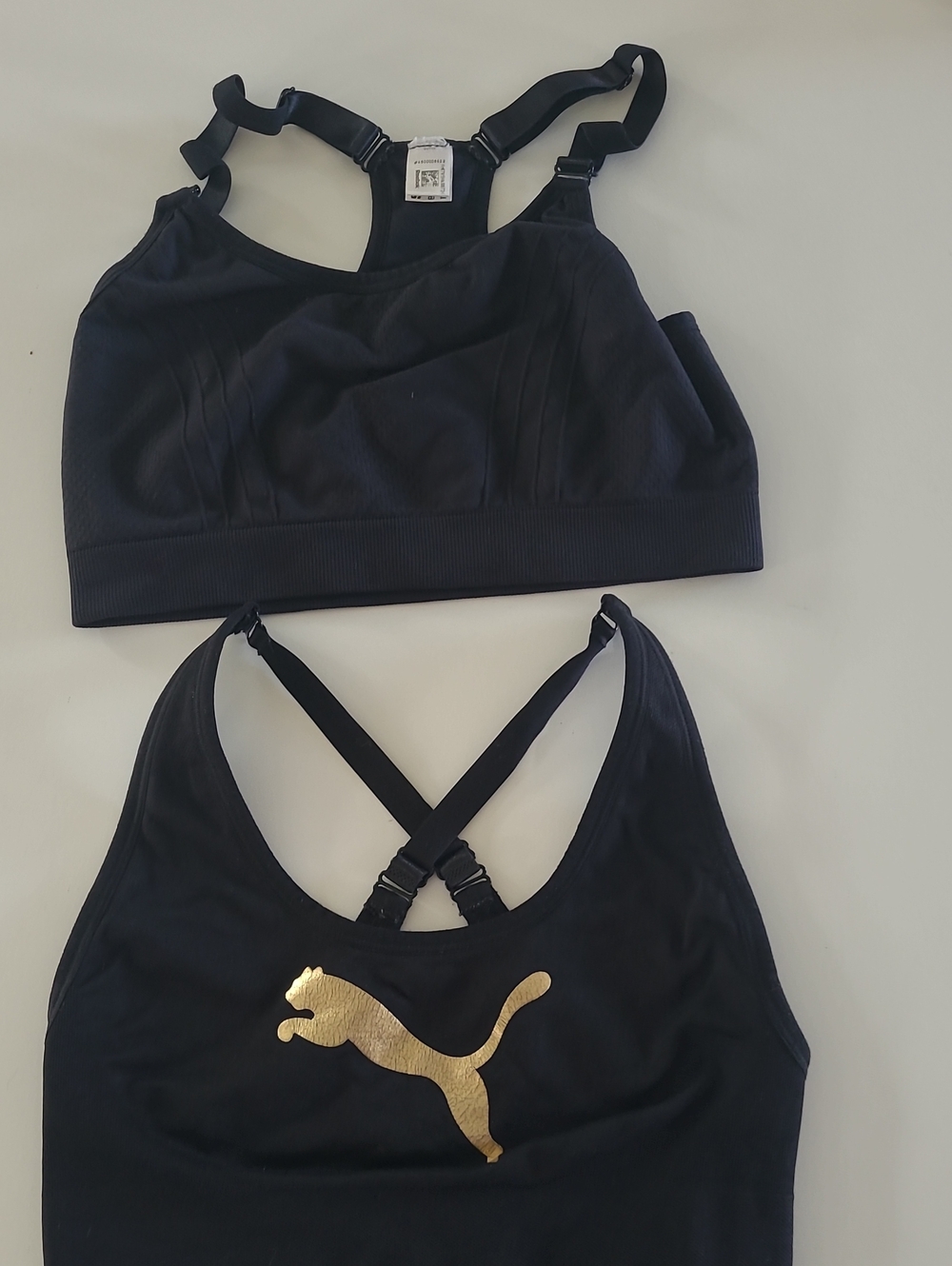 Puma Black Sports Bra and Tank Set with Gold Logo Lot Of 2